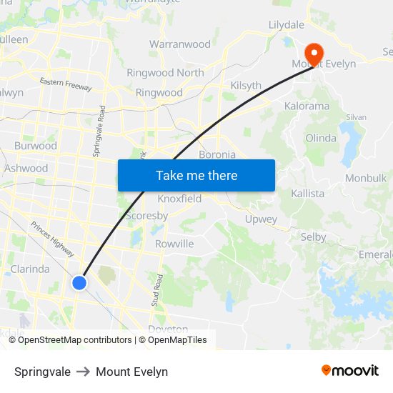 Springvale to Mount Evelyn map