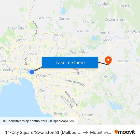 11-City Square/Swanston St (Melbourne City) to Mount Evelyn map