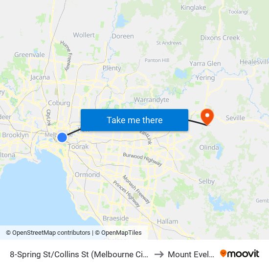 8-Spring St/Collins St (Melbourne City) to Mount Evelyn map