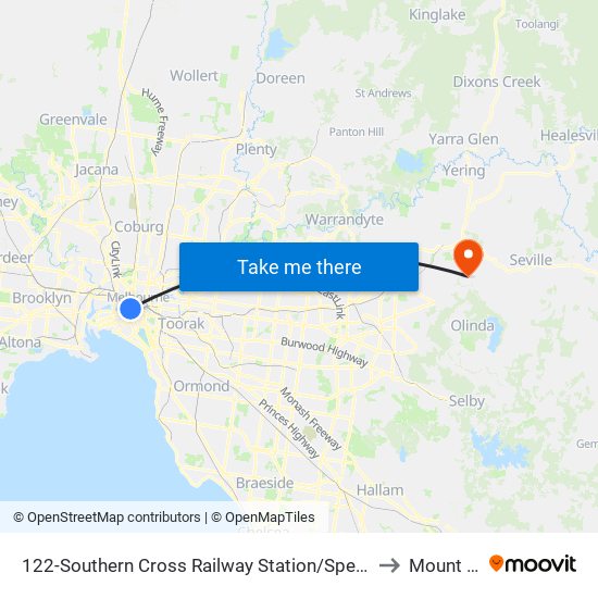 122-Southern Cross Railway Station/Spencer St (Melbourne City) to Mount Evelyn map