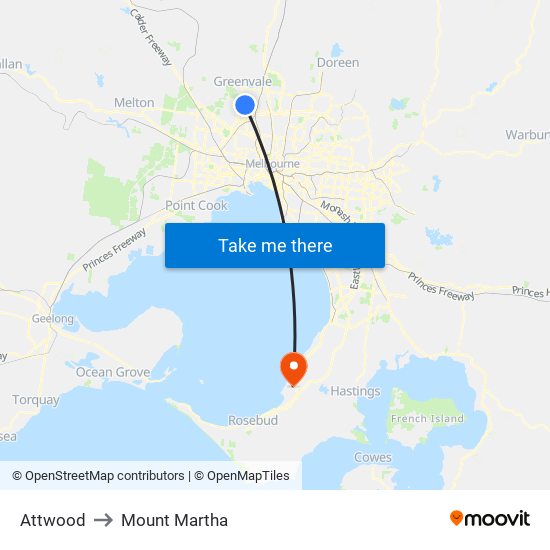 Attwood to Mount Martha map