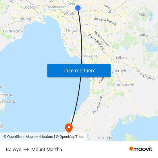 Balwyn to Mount Martha map