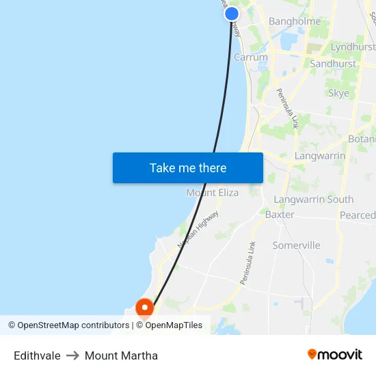 Edithvale to Mount Martha map