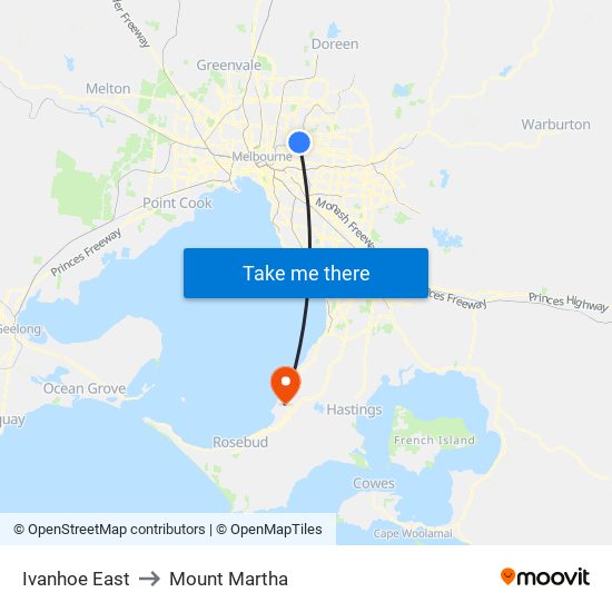 Ivanhoe East to Mount Martha map