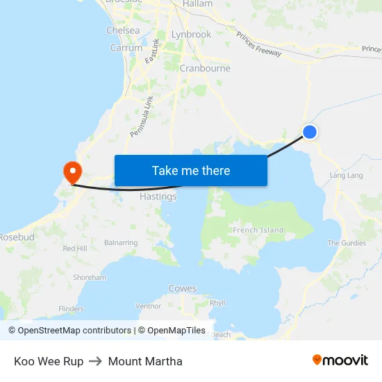Koo Wee Rup to Mount Martha map
