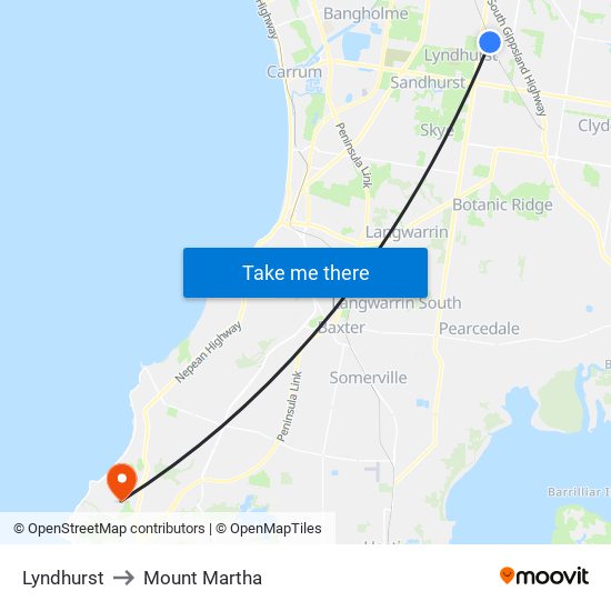 Lyndhurst to Mount Martha map