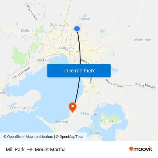 Mill Park to Mount Martha map