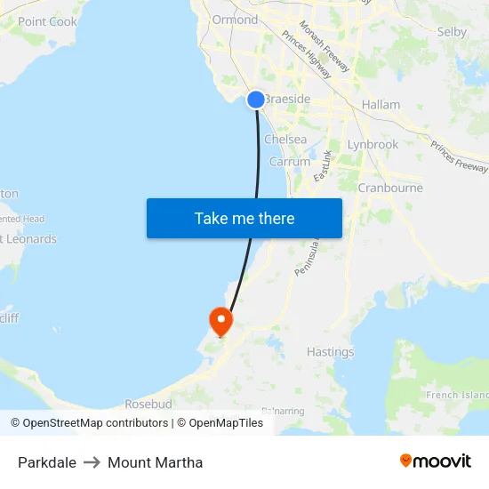 Parkdale to Mount Martha map