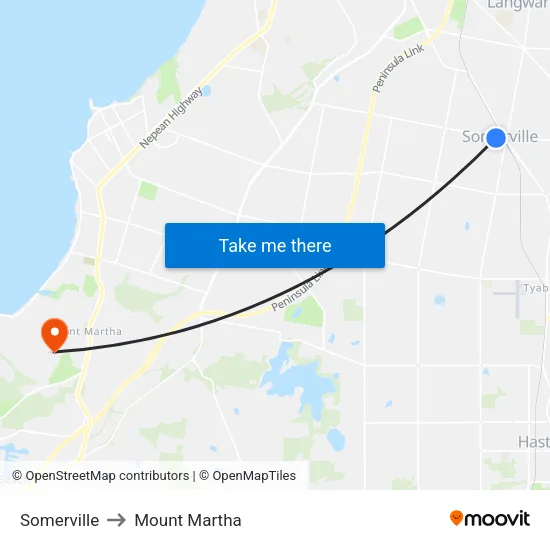 Somerville to Mount Martha map