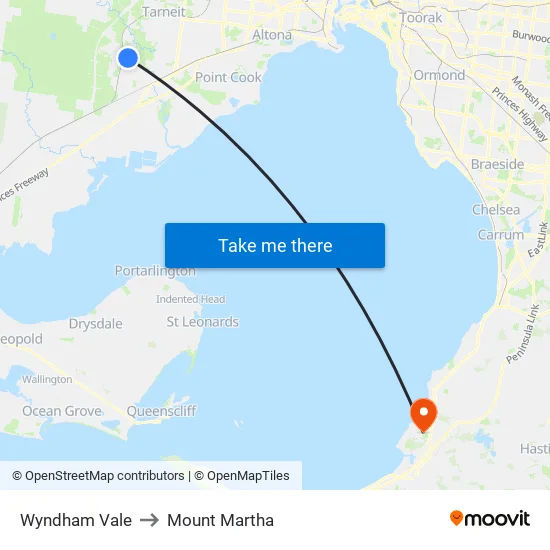 Wyndham Vale to Mount Martha map