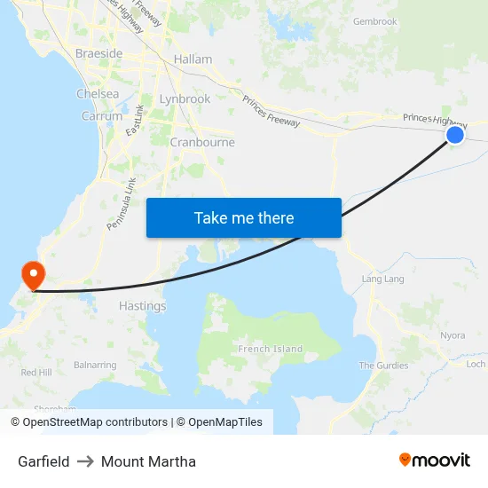 Garfield to Mount Martha map
