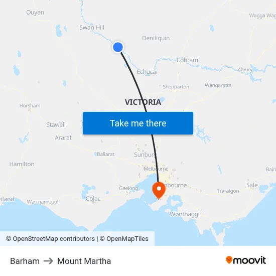 Barham to Mount Martha map