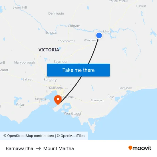 Barnawartha to Mount Martha map