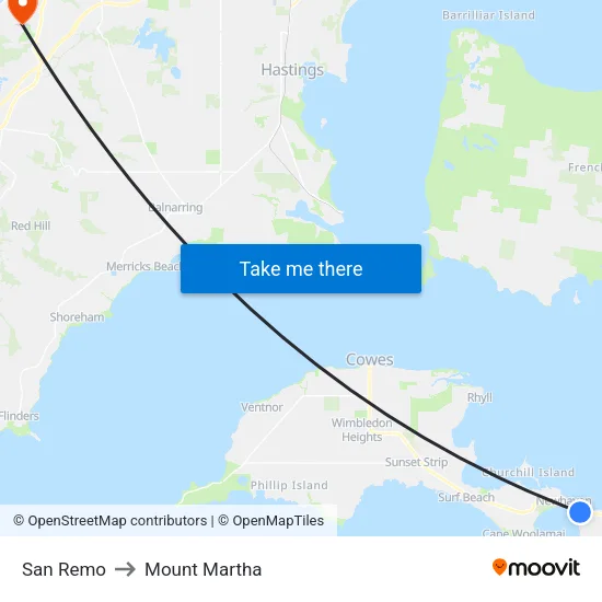 San Remo to Mount Martha map