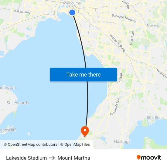 Lakeside Stadium to Mount Martha map