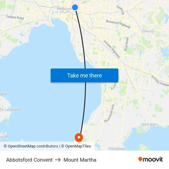 Abbotsford Convent to Mount Martha map