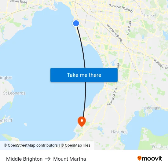 Middle Brighton to Mount Martha map
