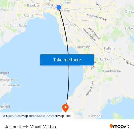 Jolimont to Mount Martha map