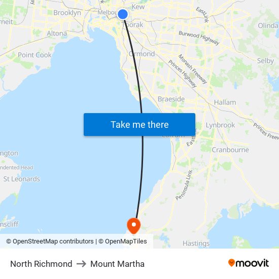 North Richmond to Mount Martha map