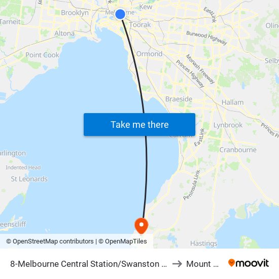 8-Melbourne Central Station/Swanston St (Melbourne City) to Mount Martha map