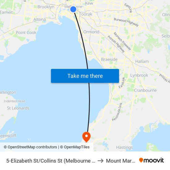 5-Elizabeth St/Collins St (Melbourne City) to Mount Martha map