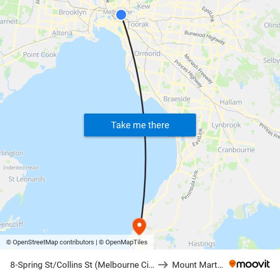 8-Spring St/Collins St (Melbourne City) to Mount Martha map