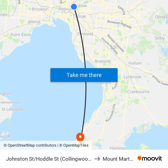 Johnston St/Hoddle St (Collingwood) to Mount Martha map