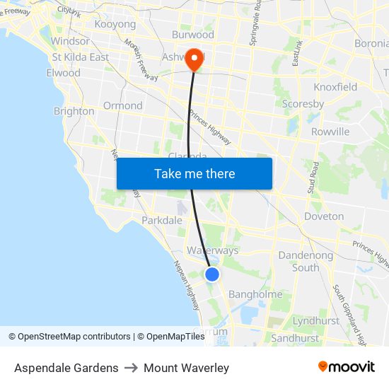 Aspendale Gardens to Mount Waverley map