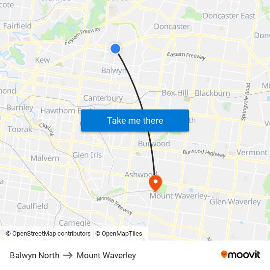Balwyn North to Mount Waverley map