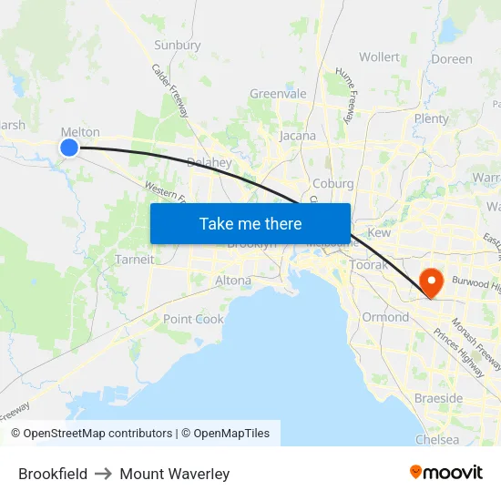 Brookfield to Mount Waverley map