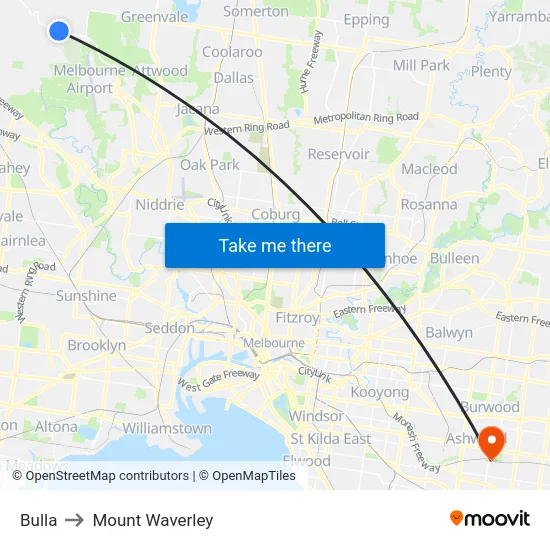 Bulla to Mount Waverley map