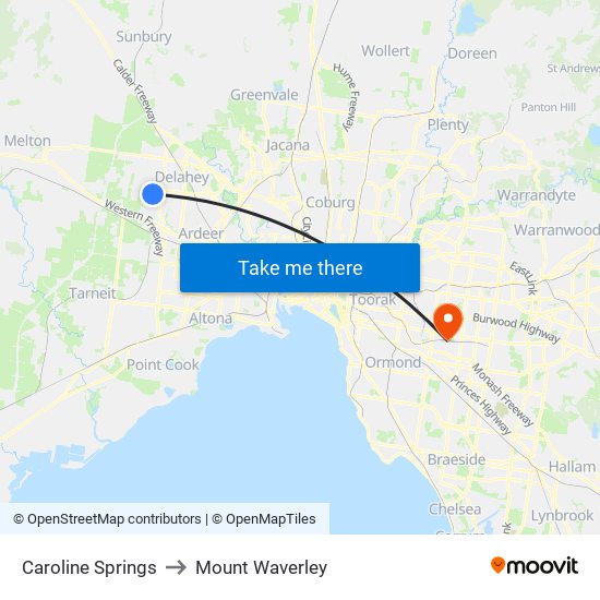 Caroline Springs to Mount Waverley map