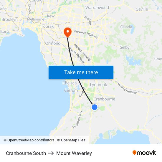 Cranbourne South to Mount Waverley map