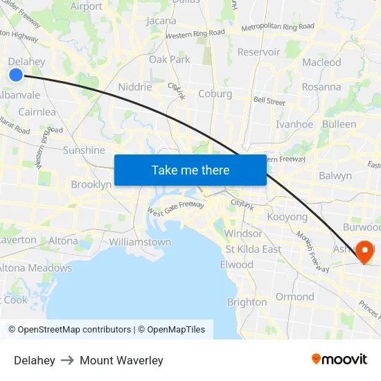 Delahey to Mount Waverley map
