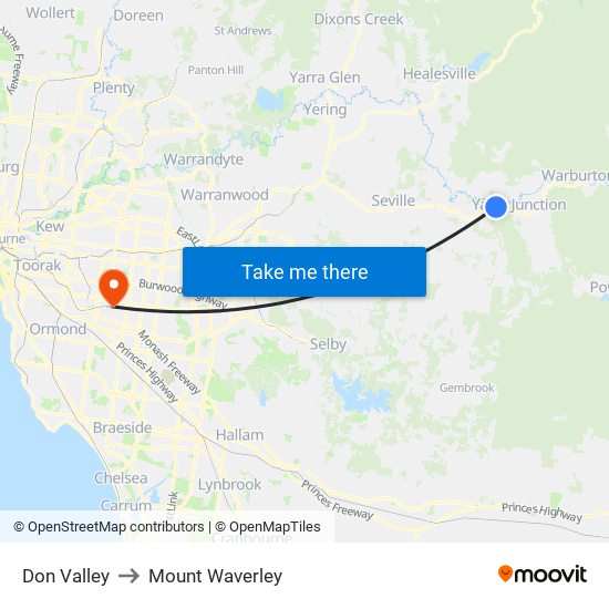 Don Valley to Mount Waverley map