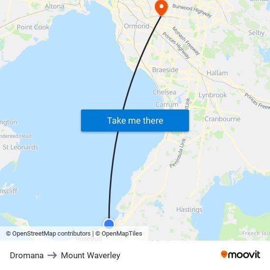 Dromana to Mount Waverley map