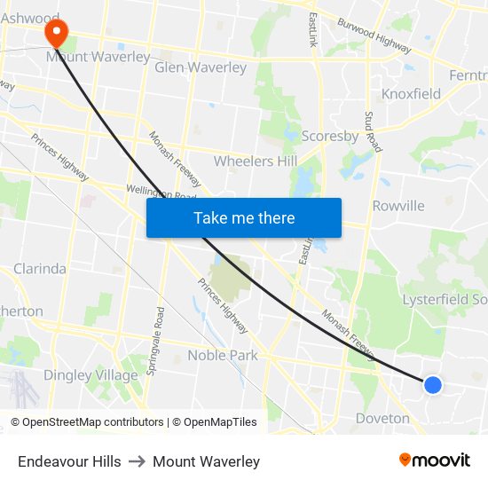 Endeavour Hills to Mount Waverley map
