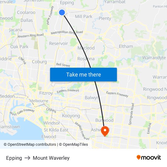 Epping to Mount Waverley map