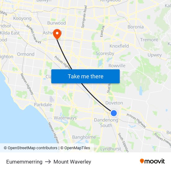 Eumemmerring to Mount Waverley map