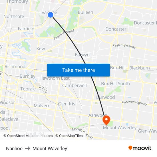 Ivanhoe to Mount Waverley map