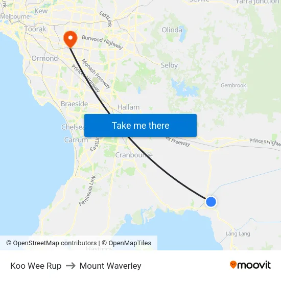 Koo Wee Rup to Mount Waverley map