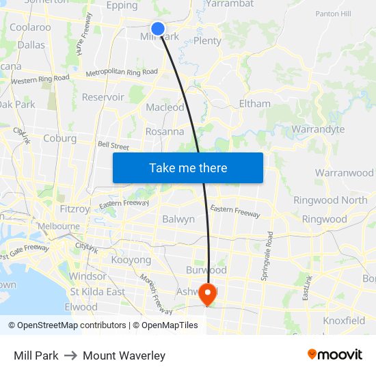 Mill Park to Mount Waverley map