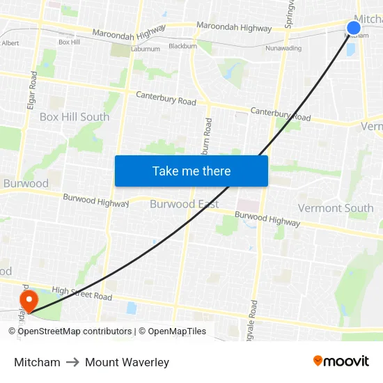 Mitcham to Mount Waverley map