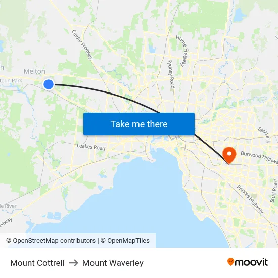 Mount Cottrell to Mount Waverley map