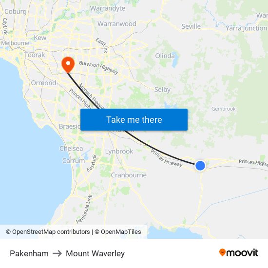 Pakenham to Mount Waverley map