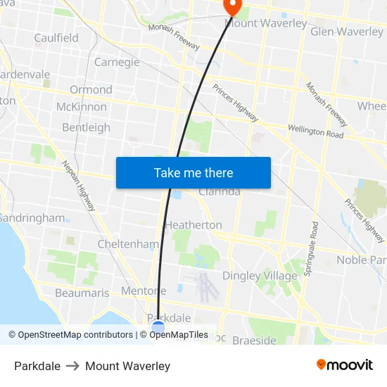 Parkdale to Mount Waverley map
