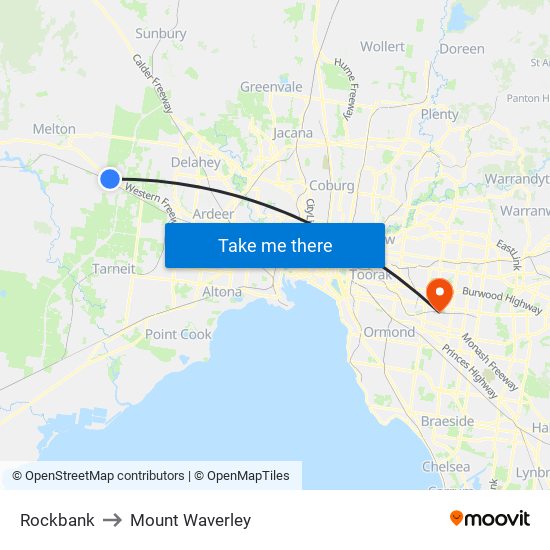 Rockbank to Mount Waverley map
