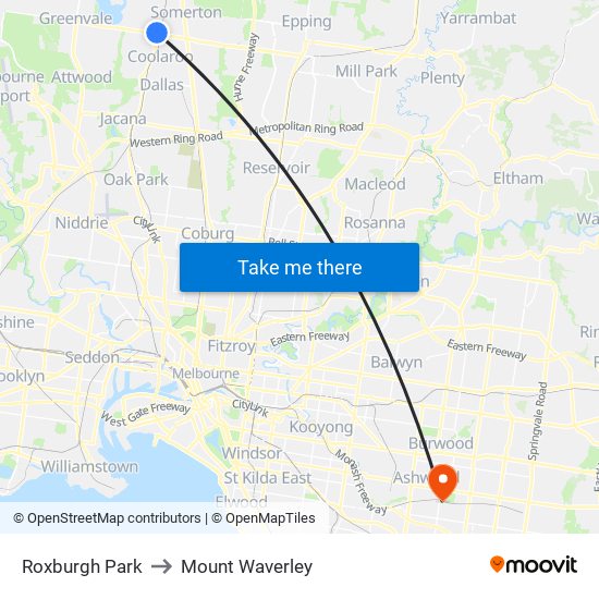 Roxburgh Park to Mount Waverley map