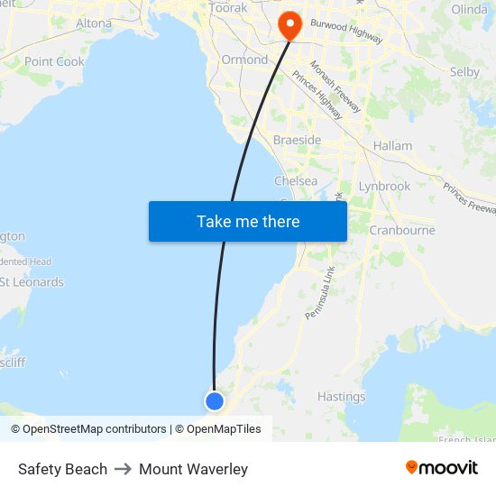 Safety Beach to Mount Waverley map