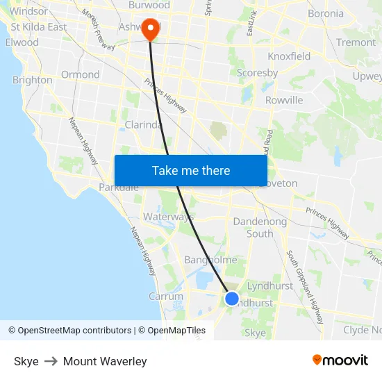 Skye to Mount Waverley map